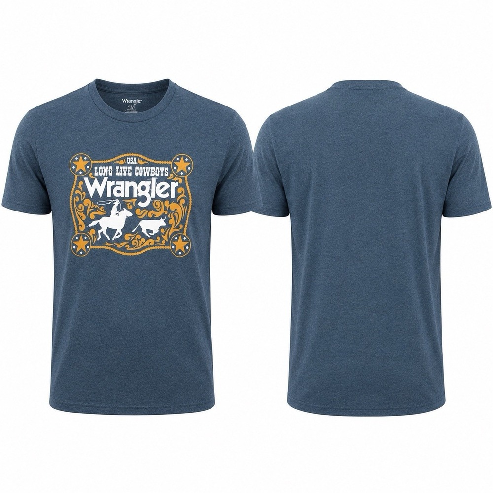 Wrangler Long Live Cowboys Graphic T Shirt Blue Western Rodeo NWT Men’s Medium